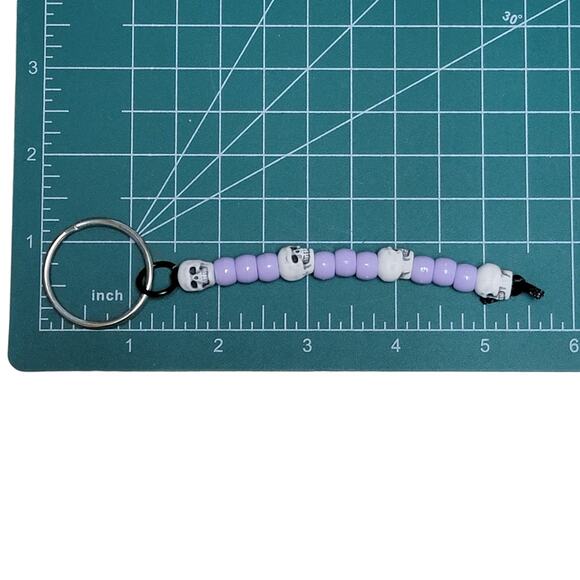 Skull Keychain Lavender Purple White Whimsygoth Goth Gothic Halloween Handmade - Picture 4 of 4